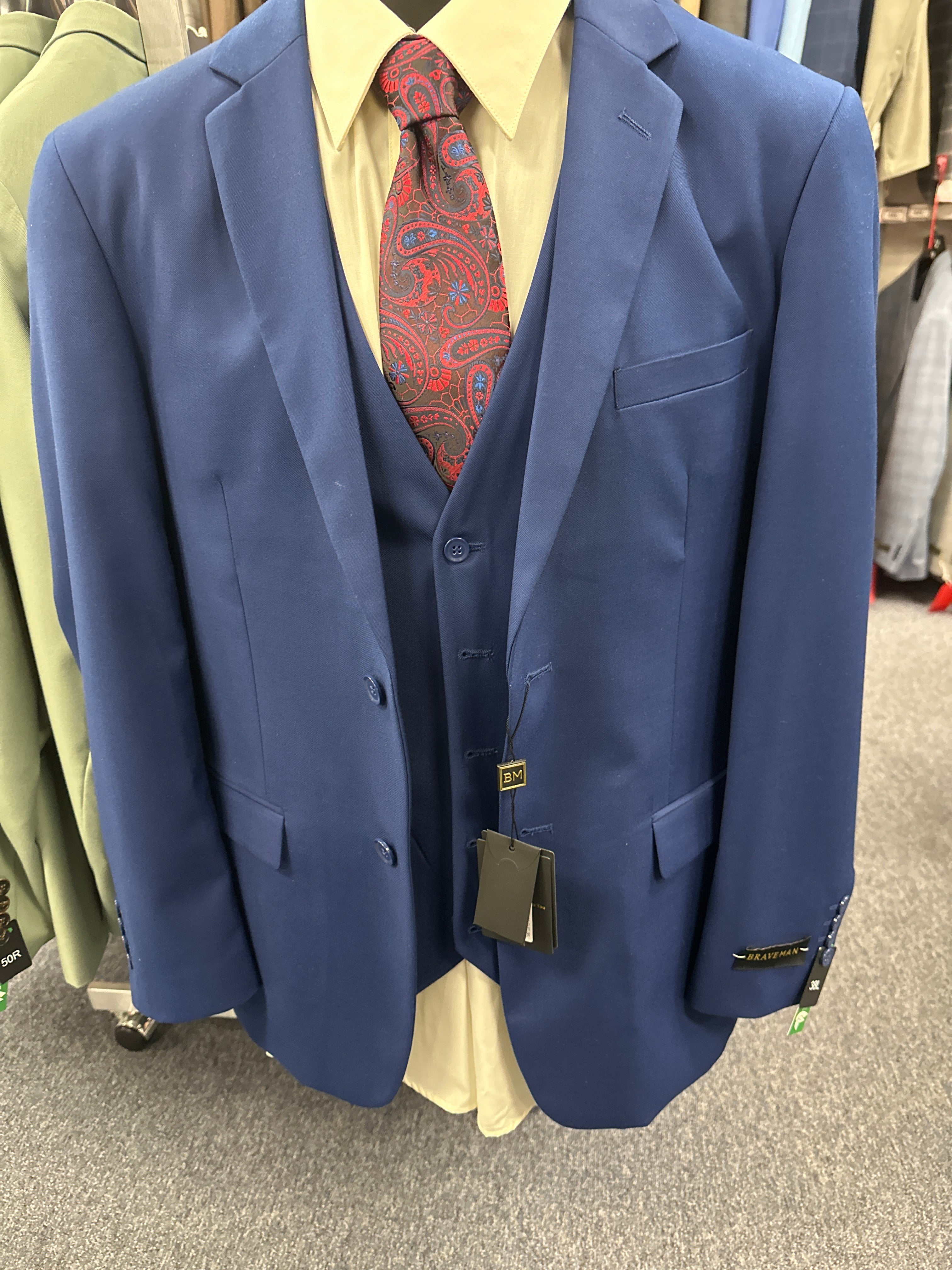 Braveman Blue 3 Piece Slim Fit Suit - M300