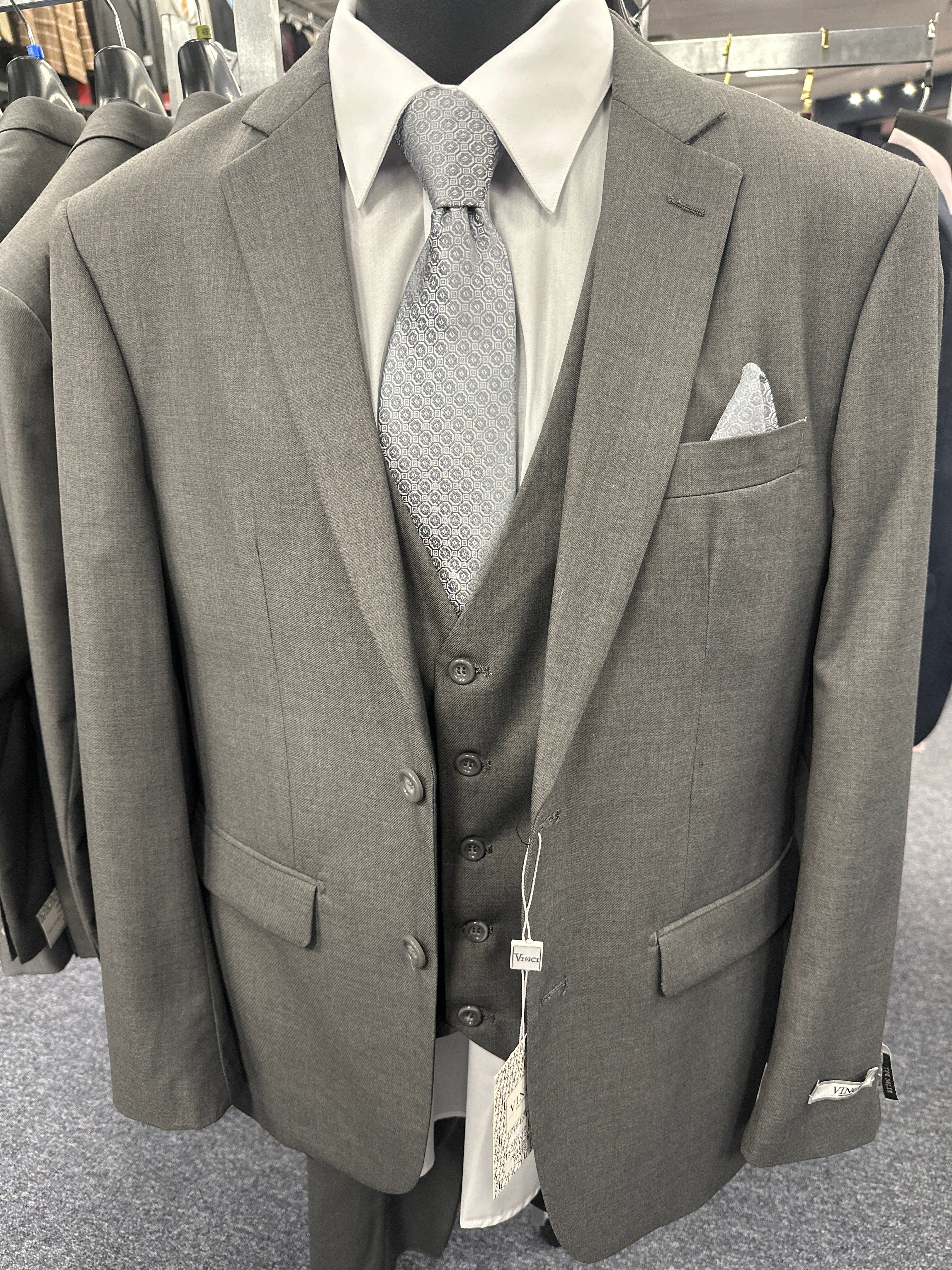 Vinci Medium Grey 3 Piece Slim Fit Suit - SV2900
