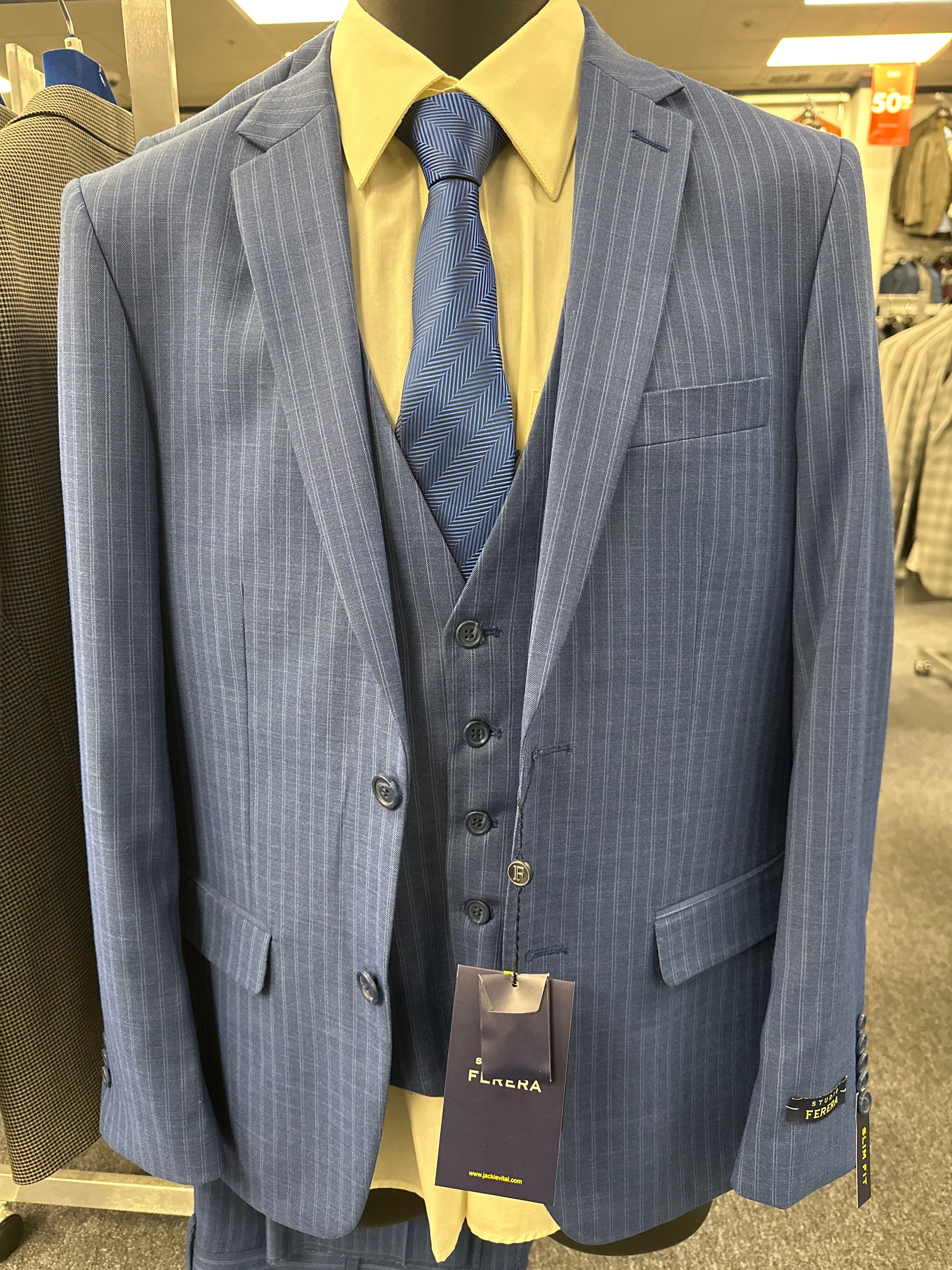 Studio Ferera Blue 3 Piece Slim Fit Suit - 30971
