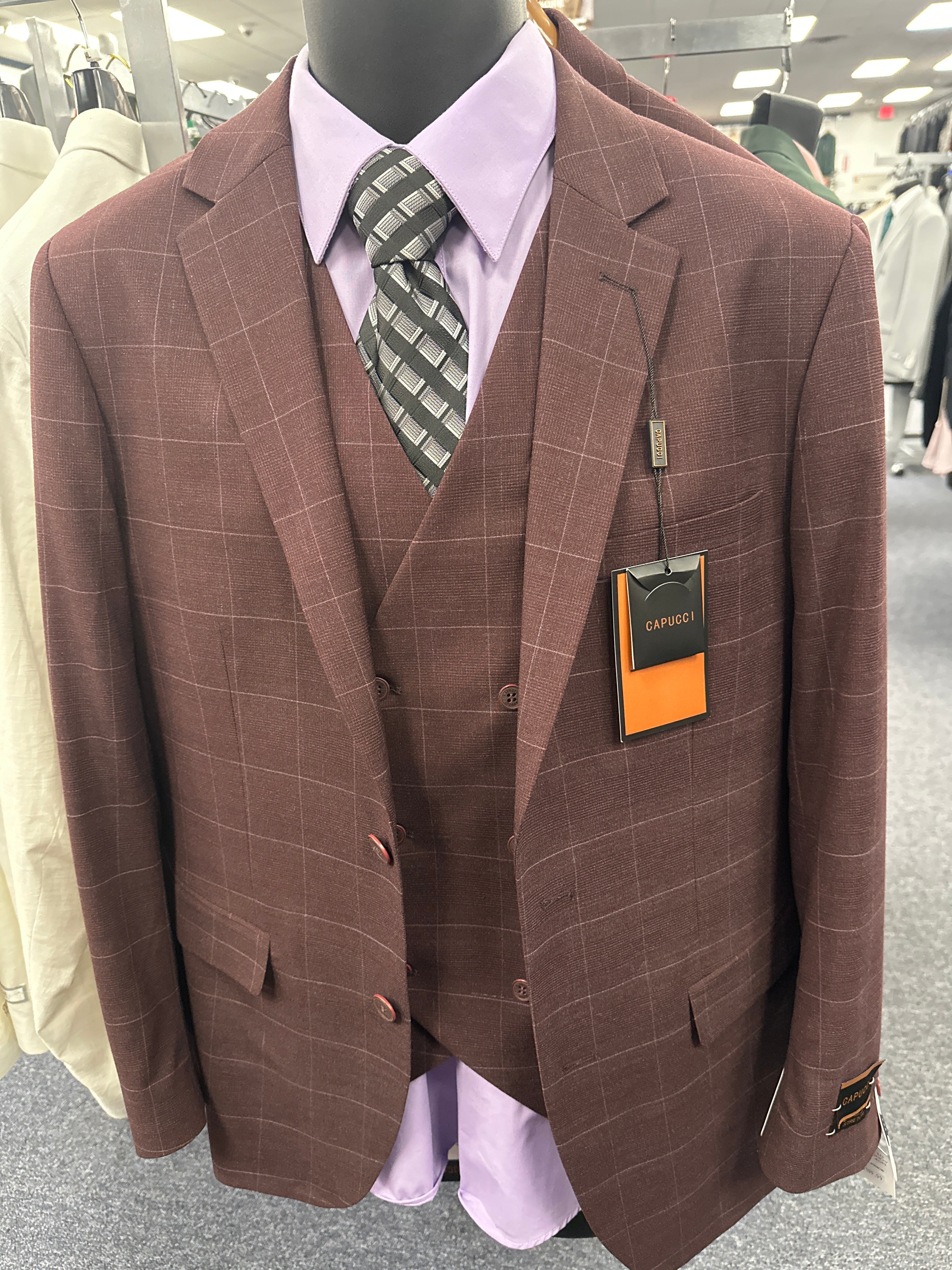 Capucci Burgundy 3 Piece Modern Fit Suit - 600-210