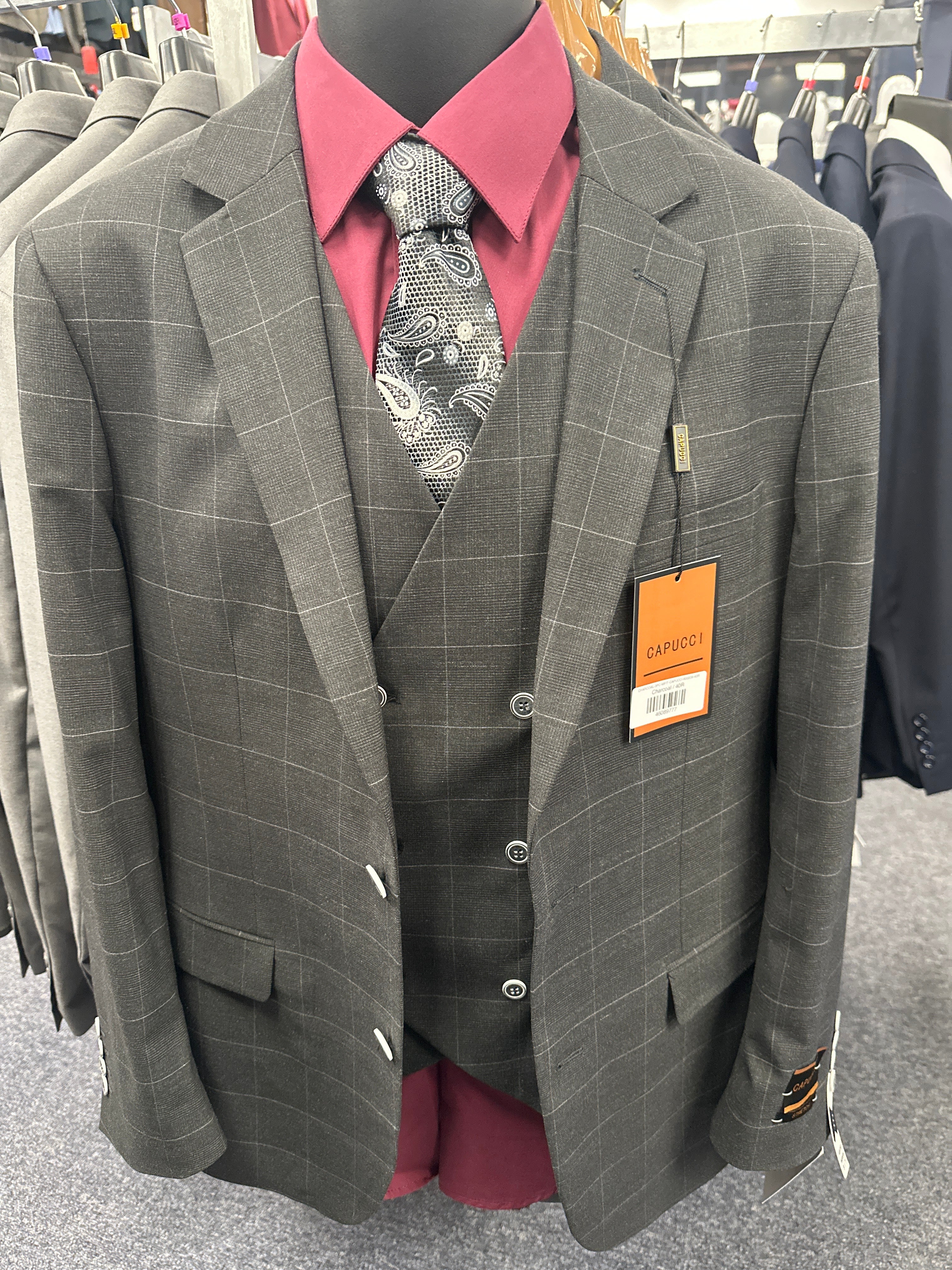 Capucci Charcoal 3 Piece Modern Fit Suit - 600-209