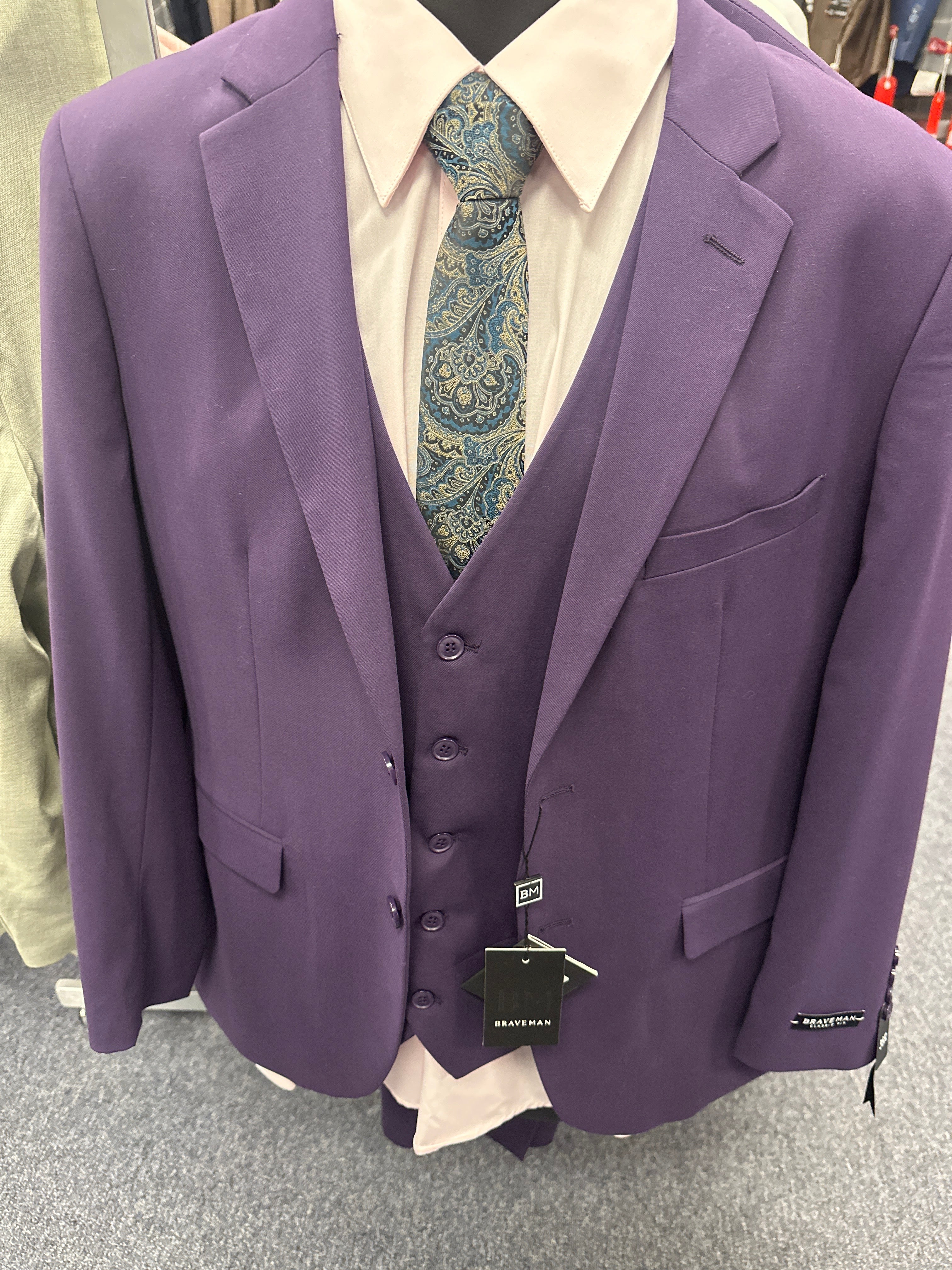 Braveman Purple 3 Piece Classic Fit Suit - AZ900