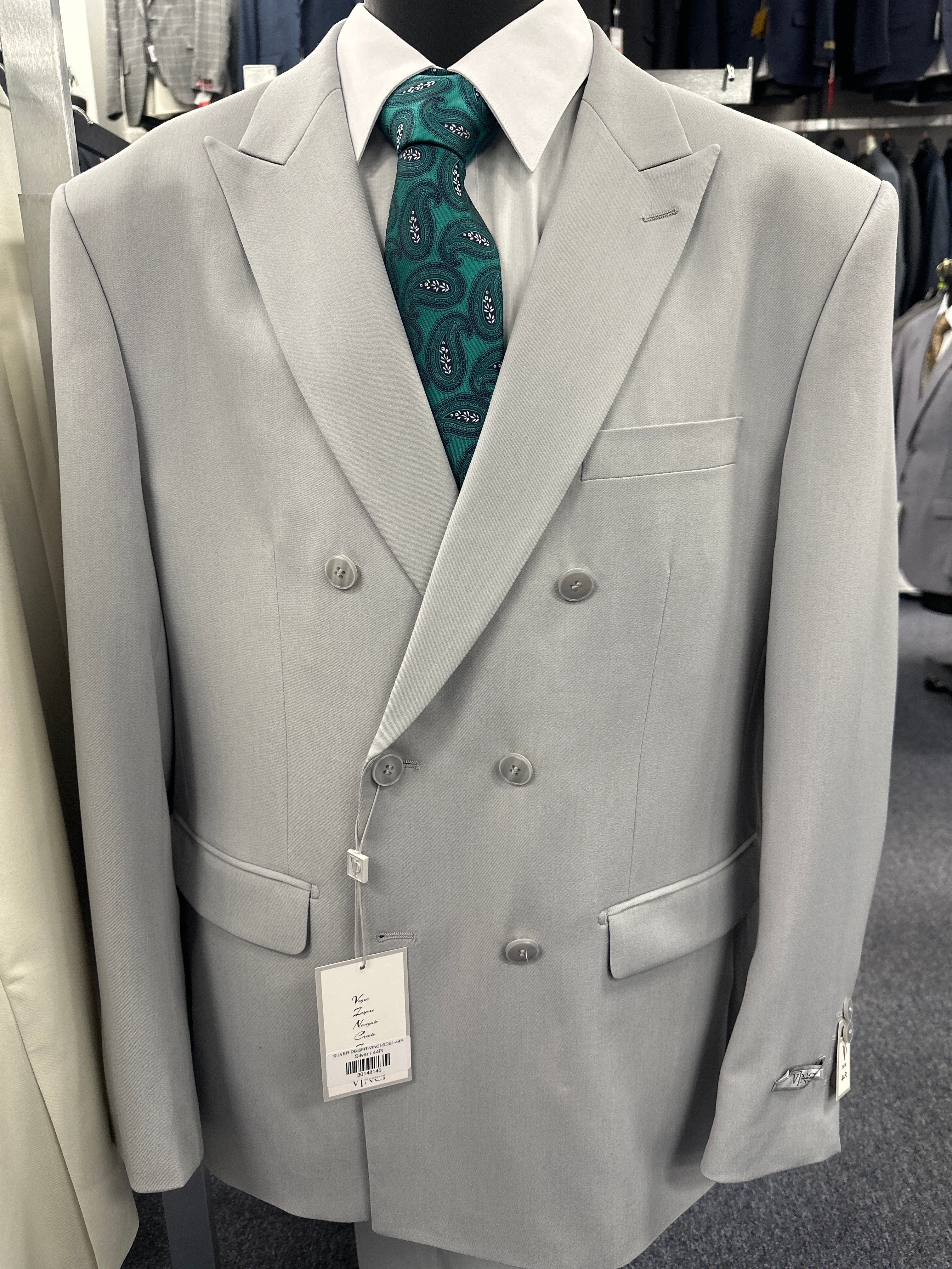 Vinci Silver Slim Fit Double Breasted Suit - SDB-1