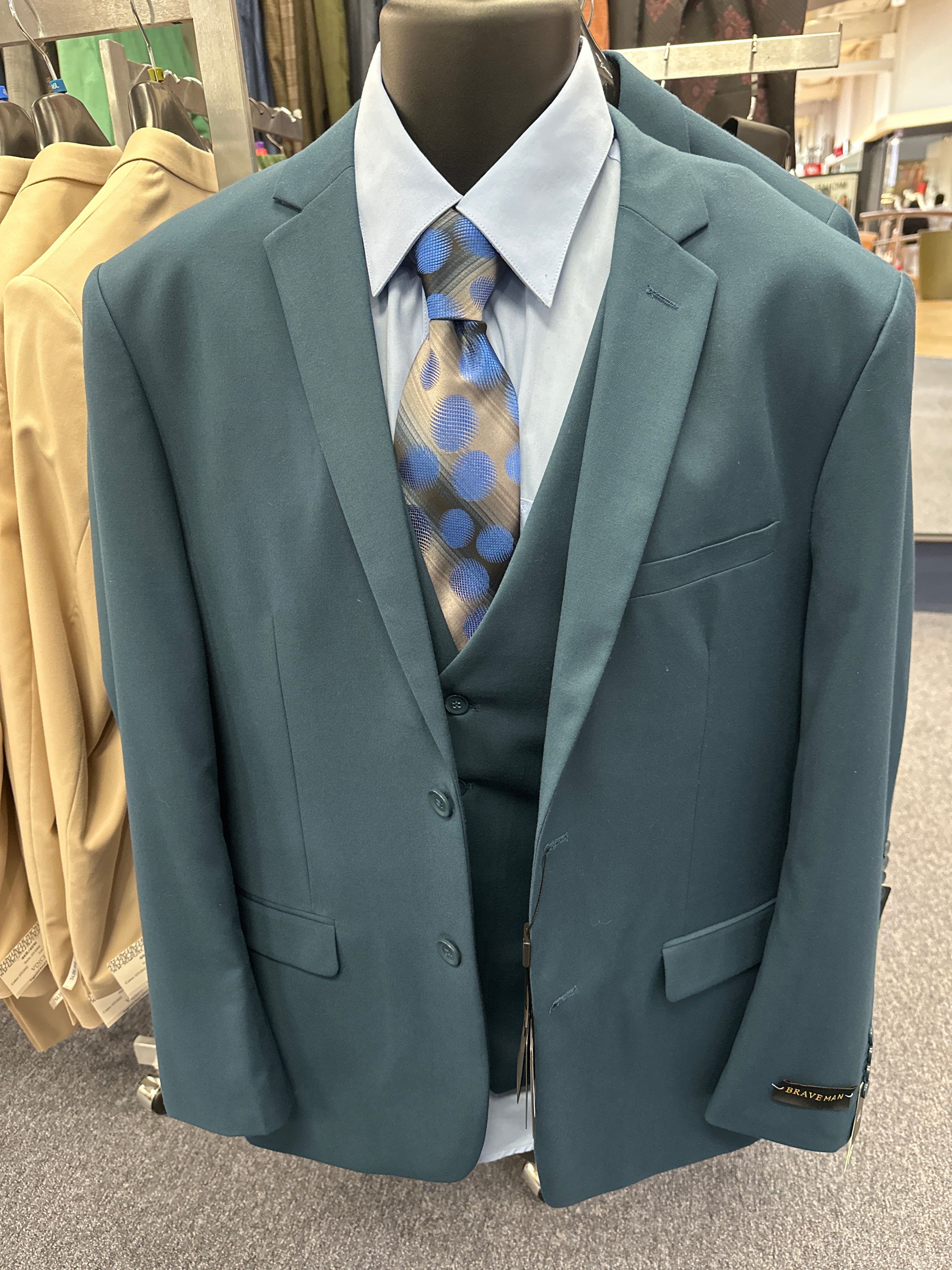 Braveman Sea Green 3 Piece Slim Fit Suit - M300