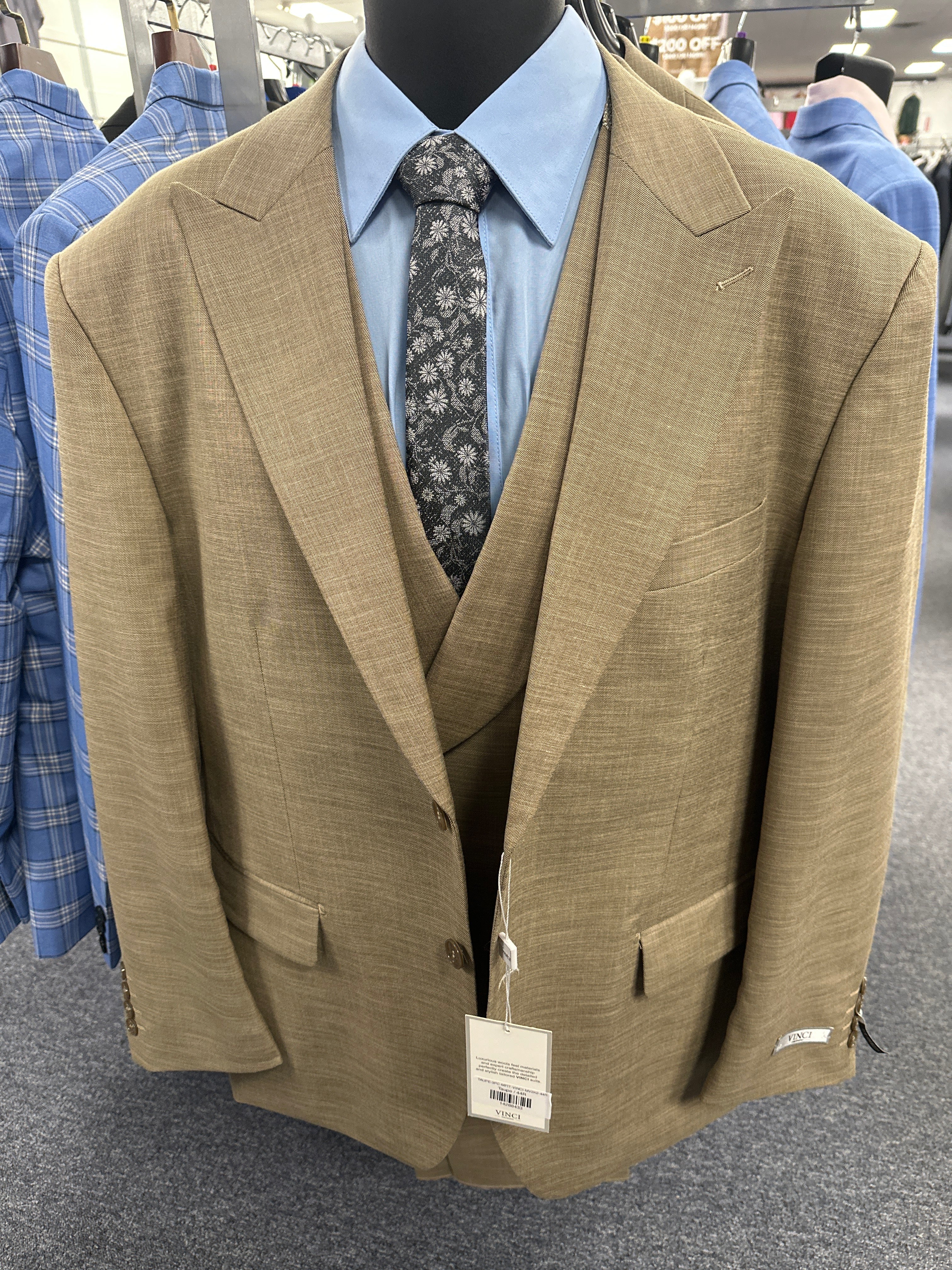 Vinci Taupe 3 Piece Modern Fit Suit - MV2K-2