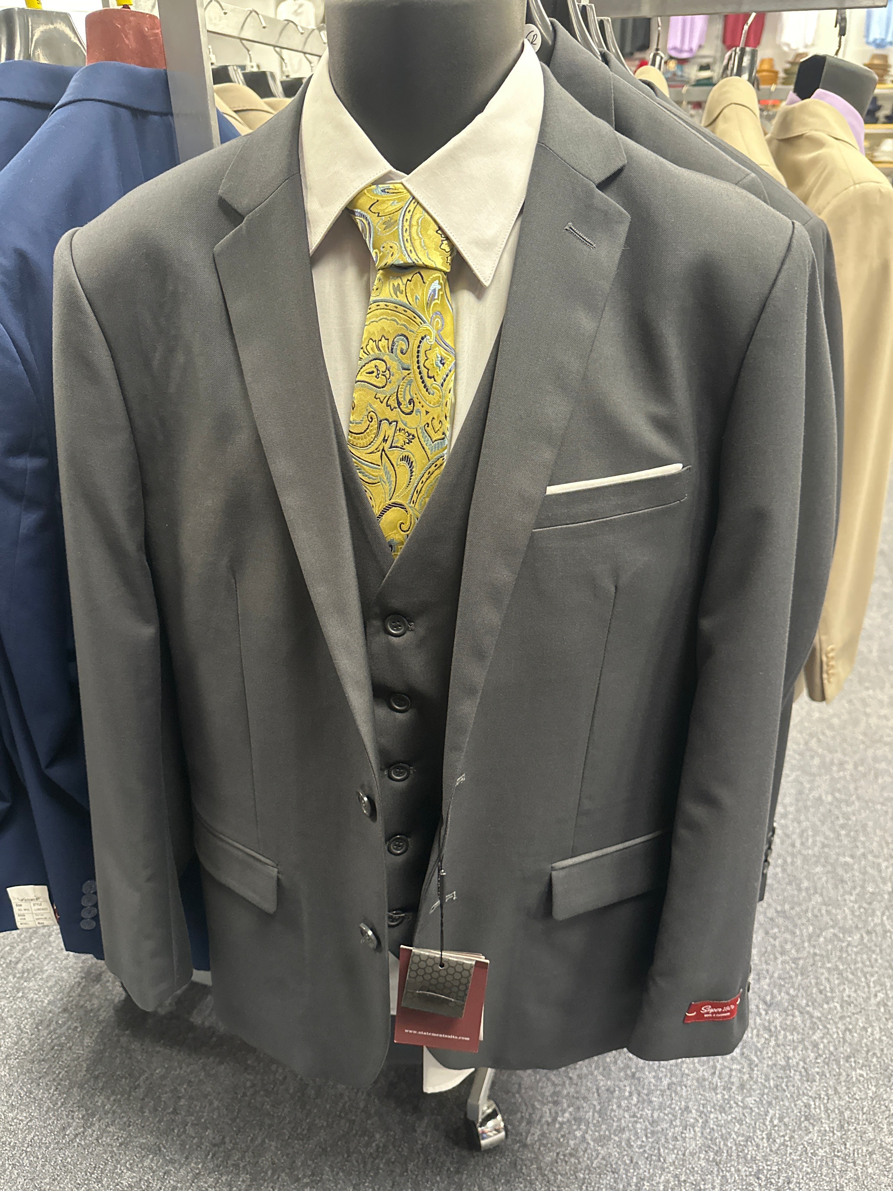 Statement Charcoal 3 Piece Slim Fit Suit - Lorenzo