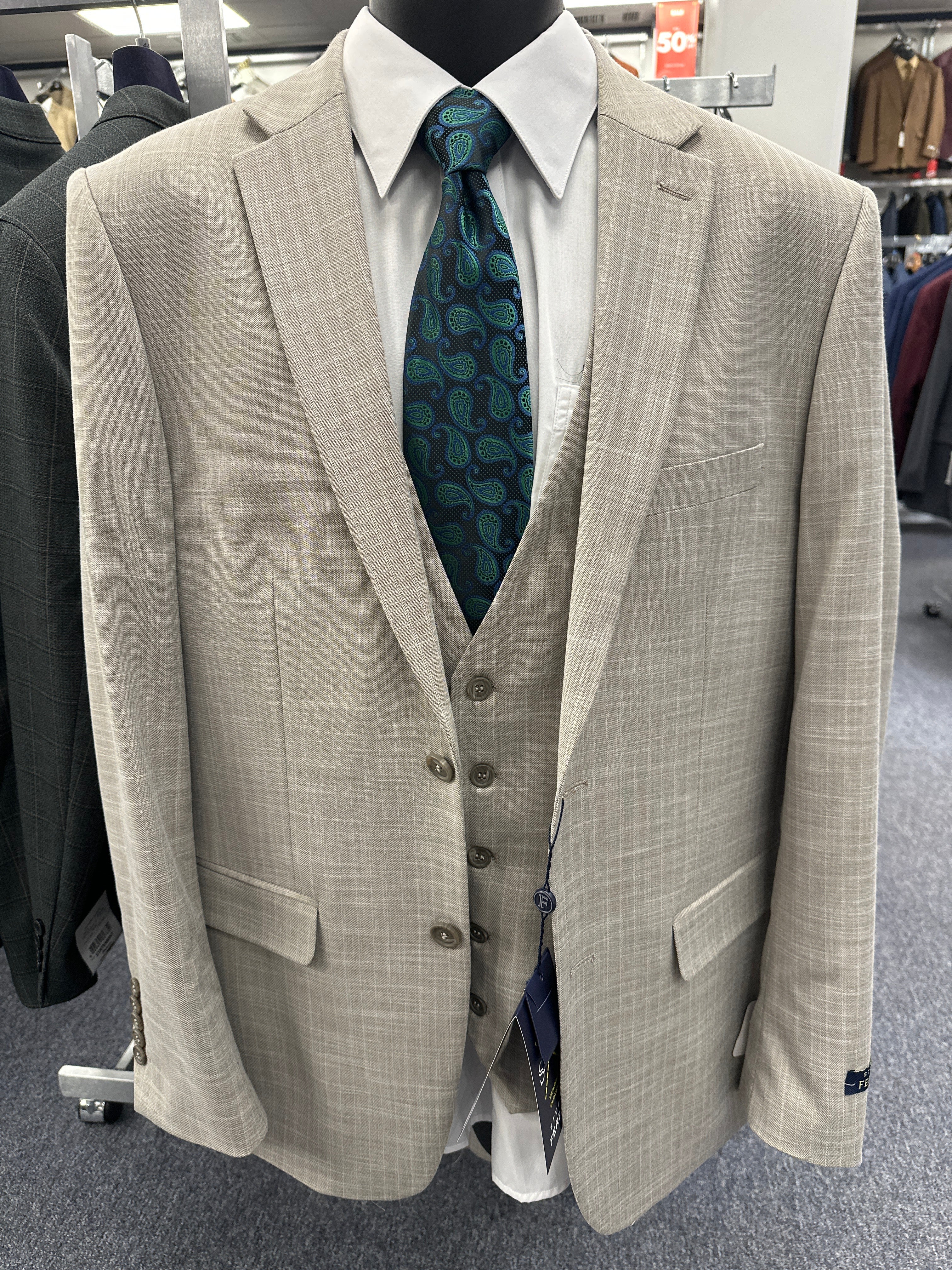 Studio Ferera Tan 3 Piece Slim Fit Suit - 30971