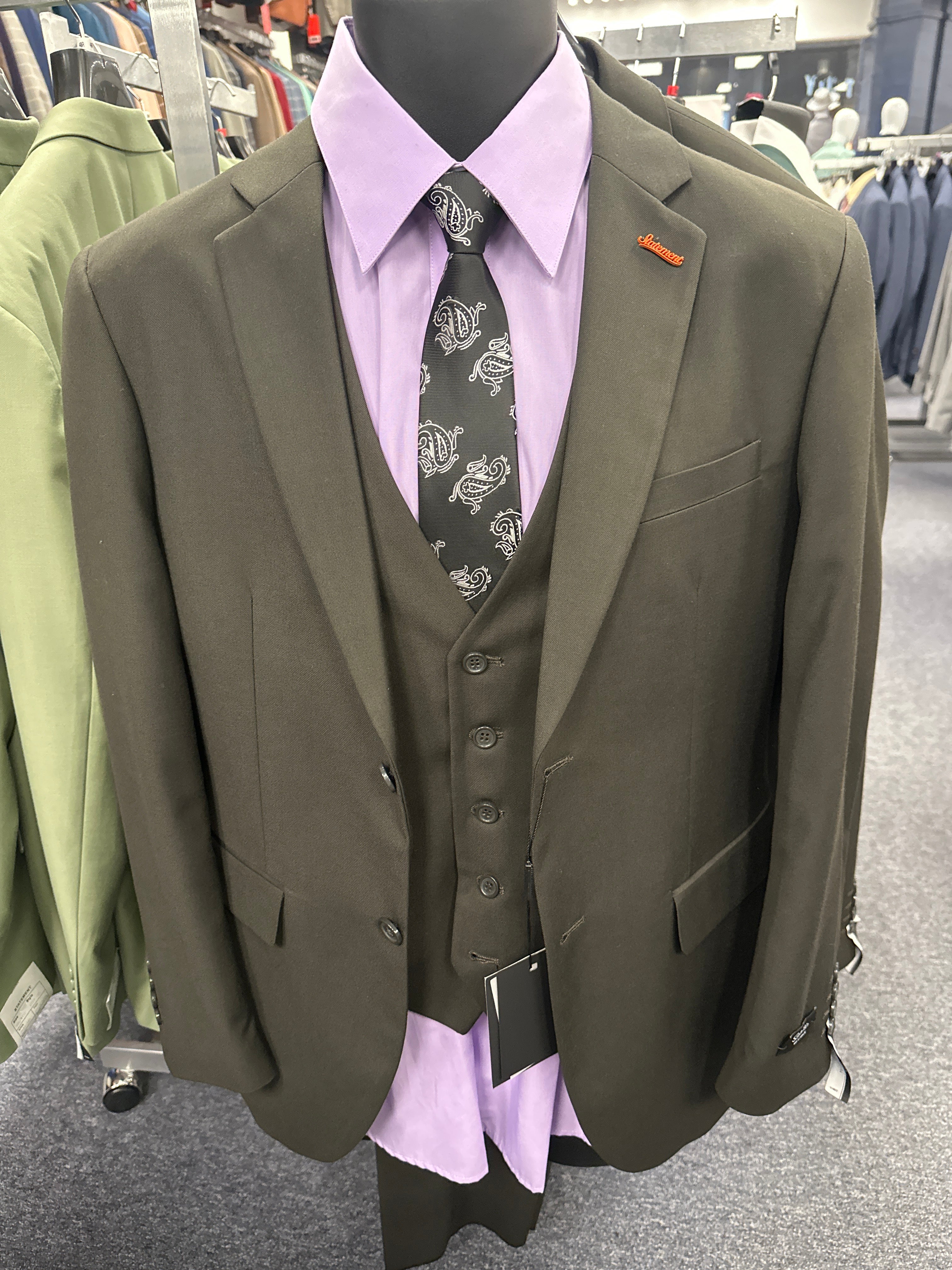 Statement Olive Green 3 Piece Tailored Fit Suit - STZV-102