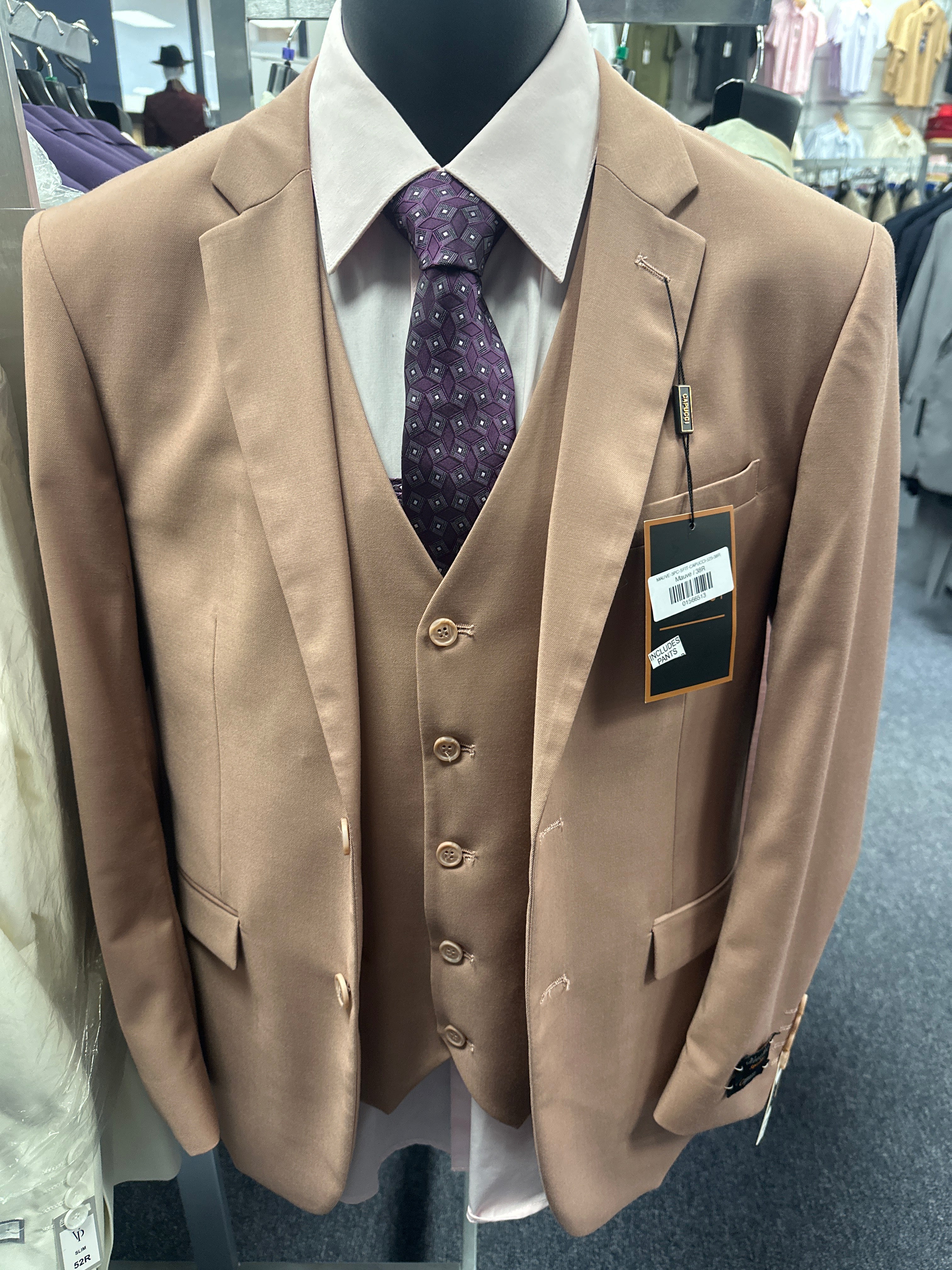 Capucci Mauve 3 Piece Slim Fit Suit - 525