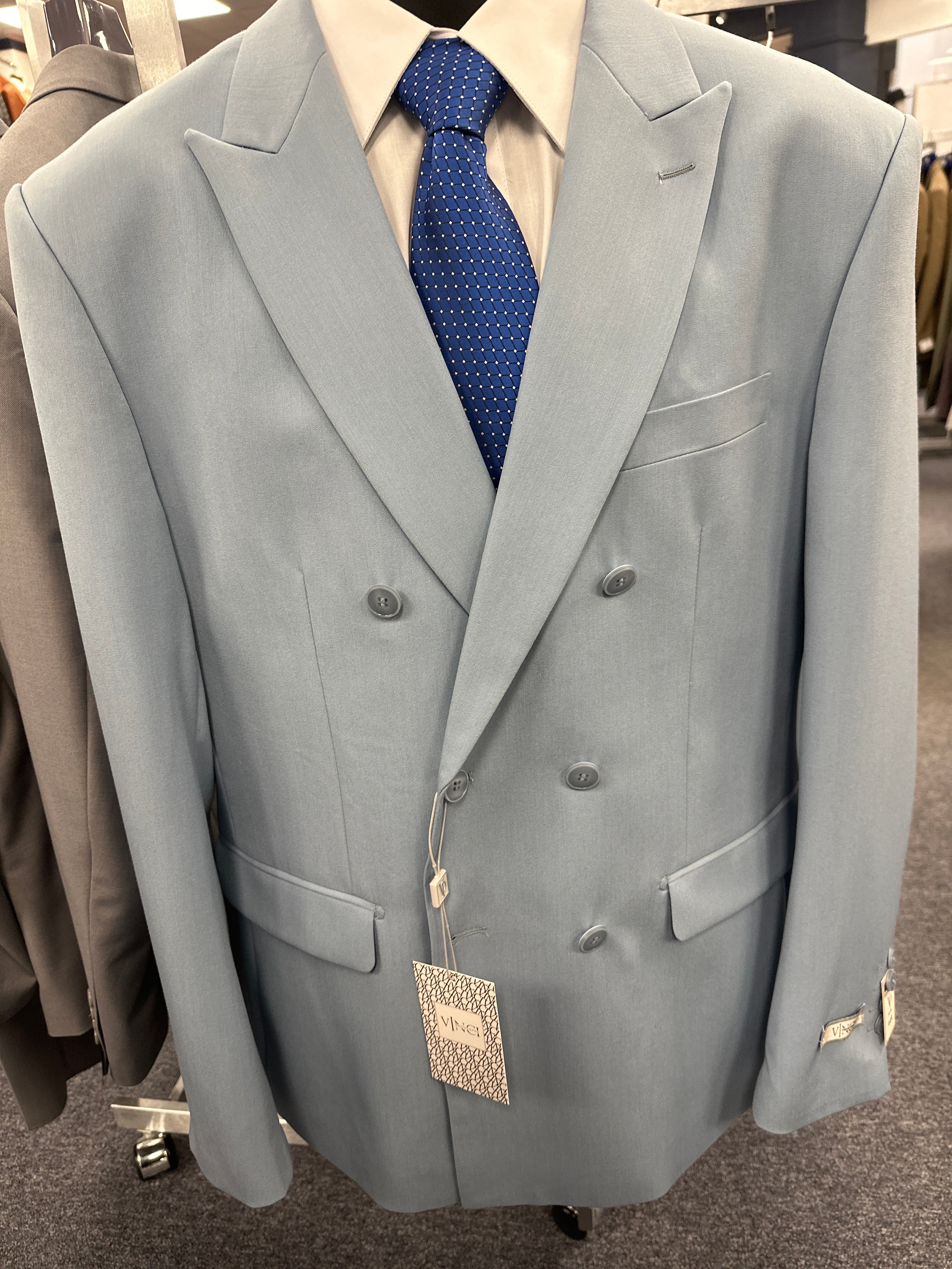 Vinci Ice Blue Slim Fit Double Breasted Suit - SDB-1
