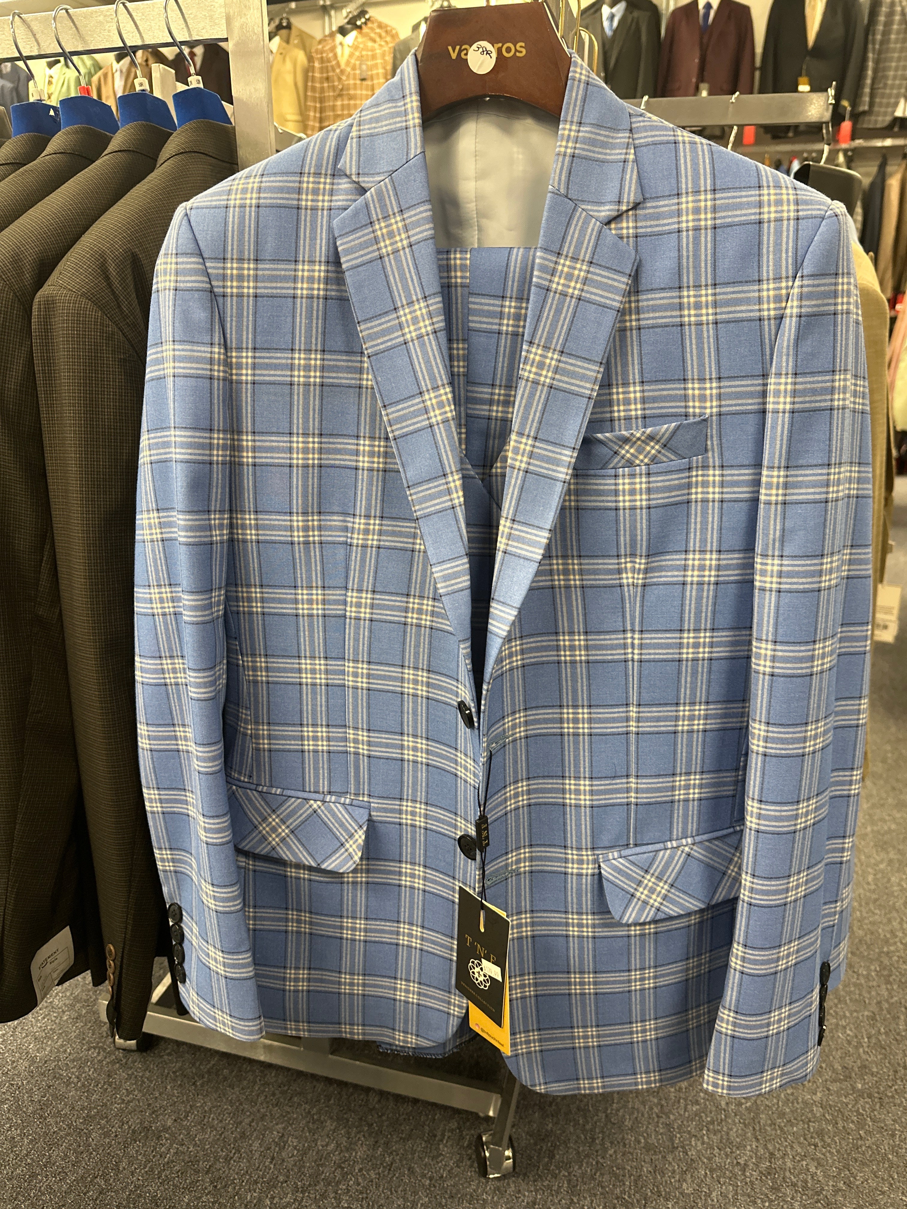 TNF Plaid Blue 3 Piece Slim Fit Suit
