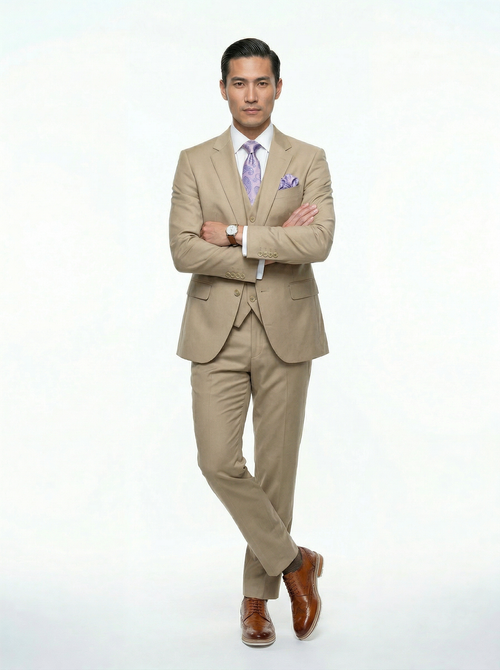 Beige 3 Piece Classic Fit Creativo Suit