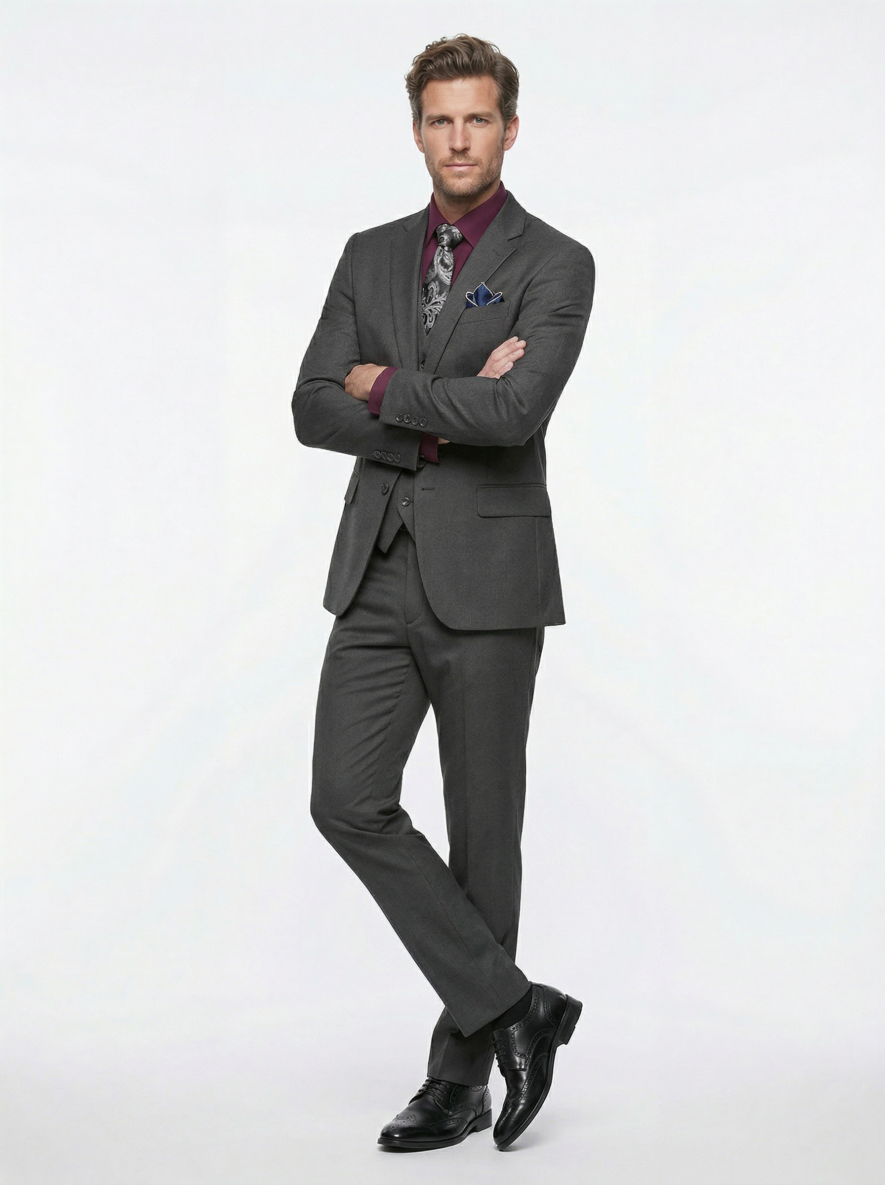 Charcoal 3 Piece Classic Fit Creativo Suit