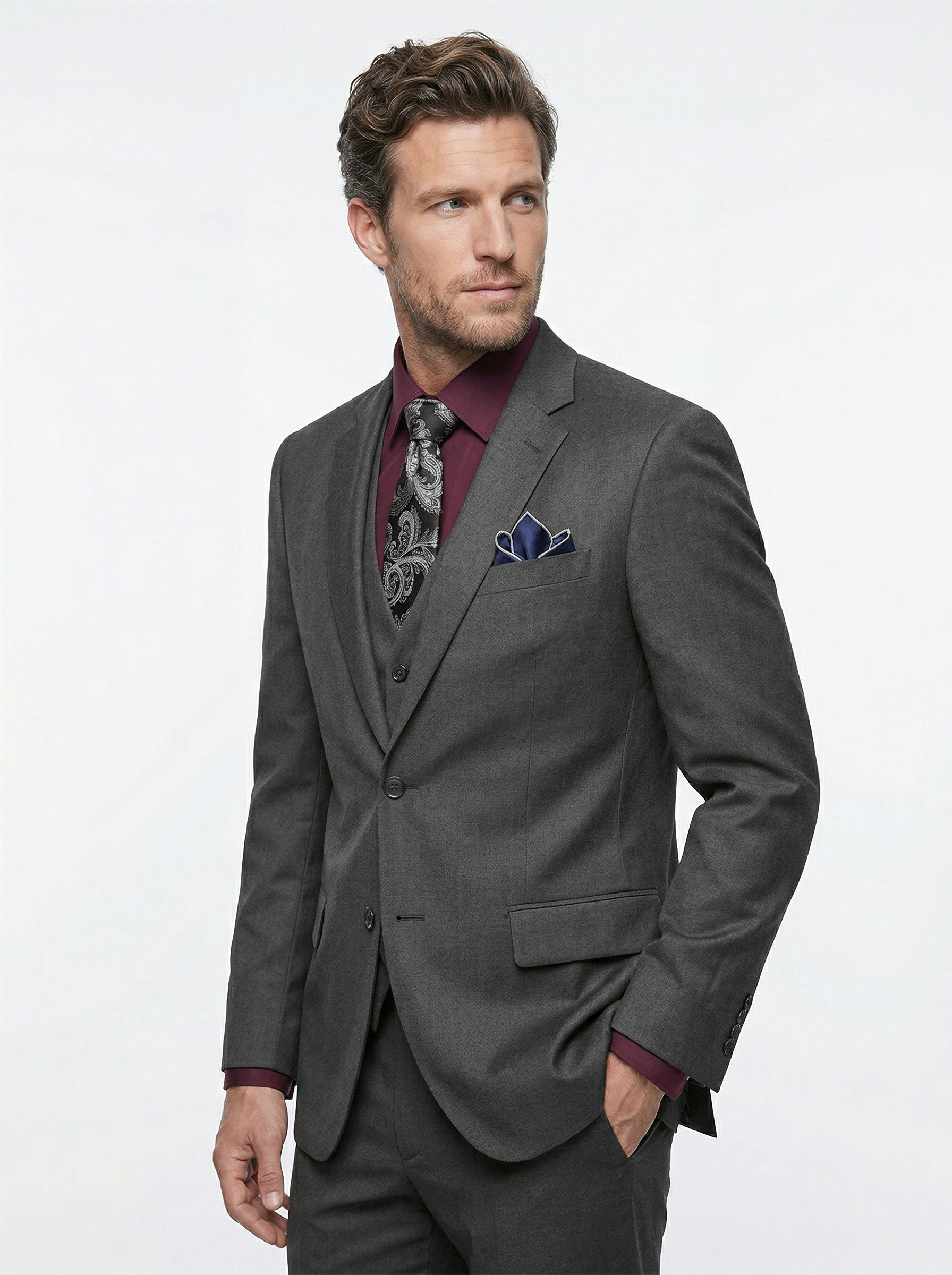 Charcoal 3 Piece Classic Fit Creativo Suit