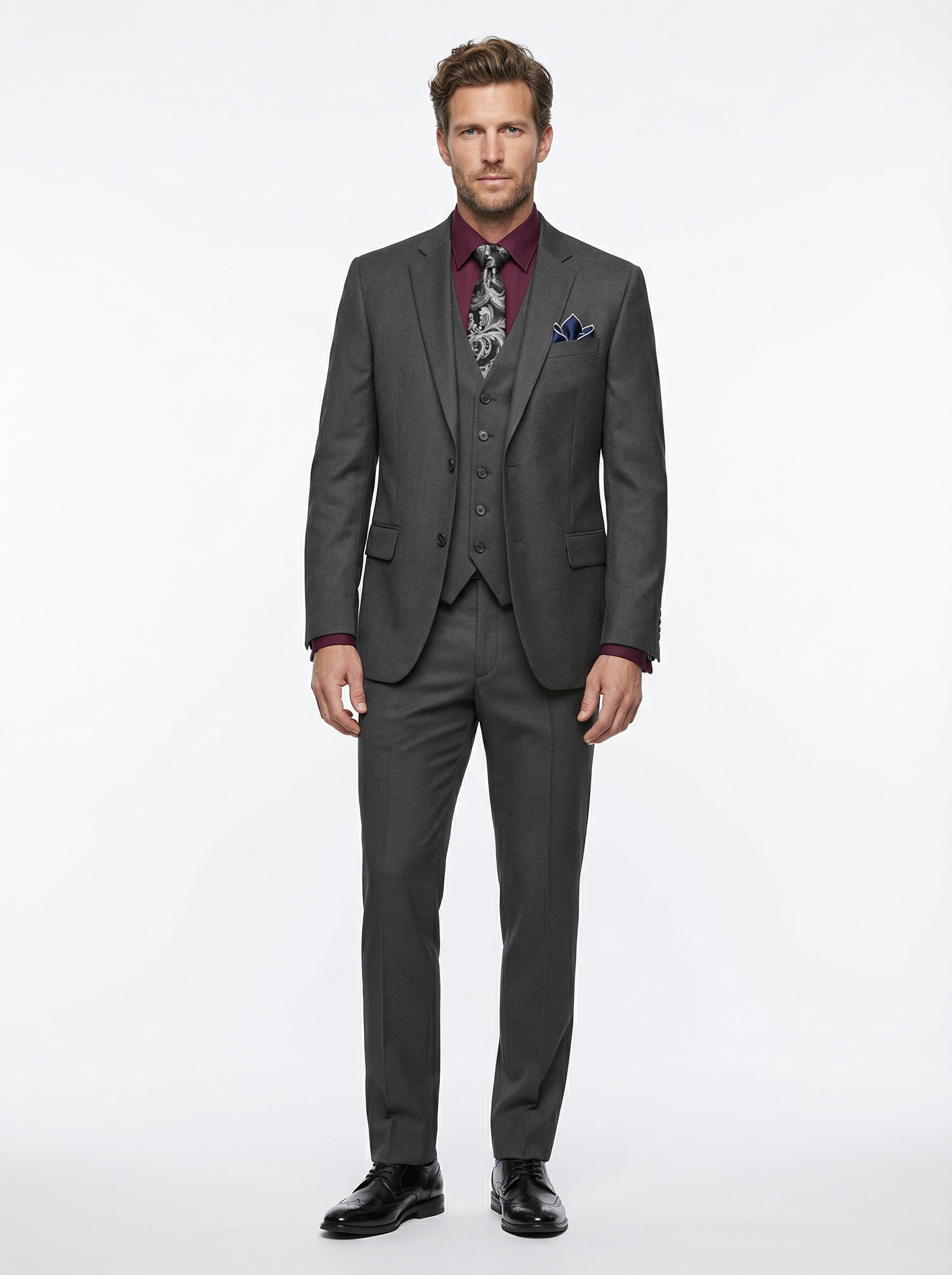 Charcoal 3 Piece Classic Fit Creativo Suit
