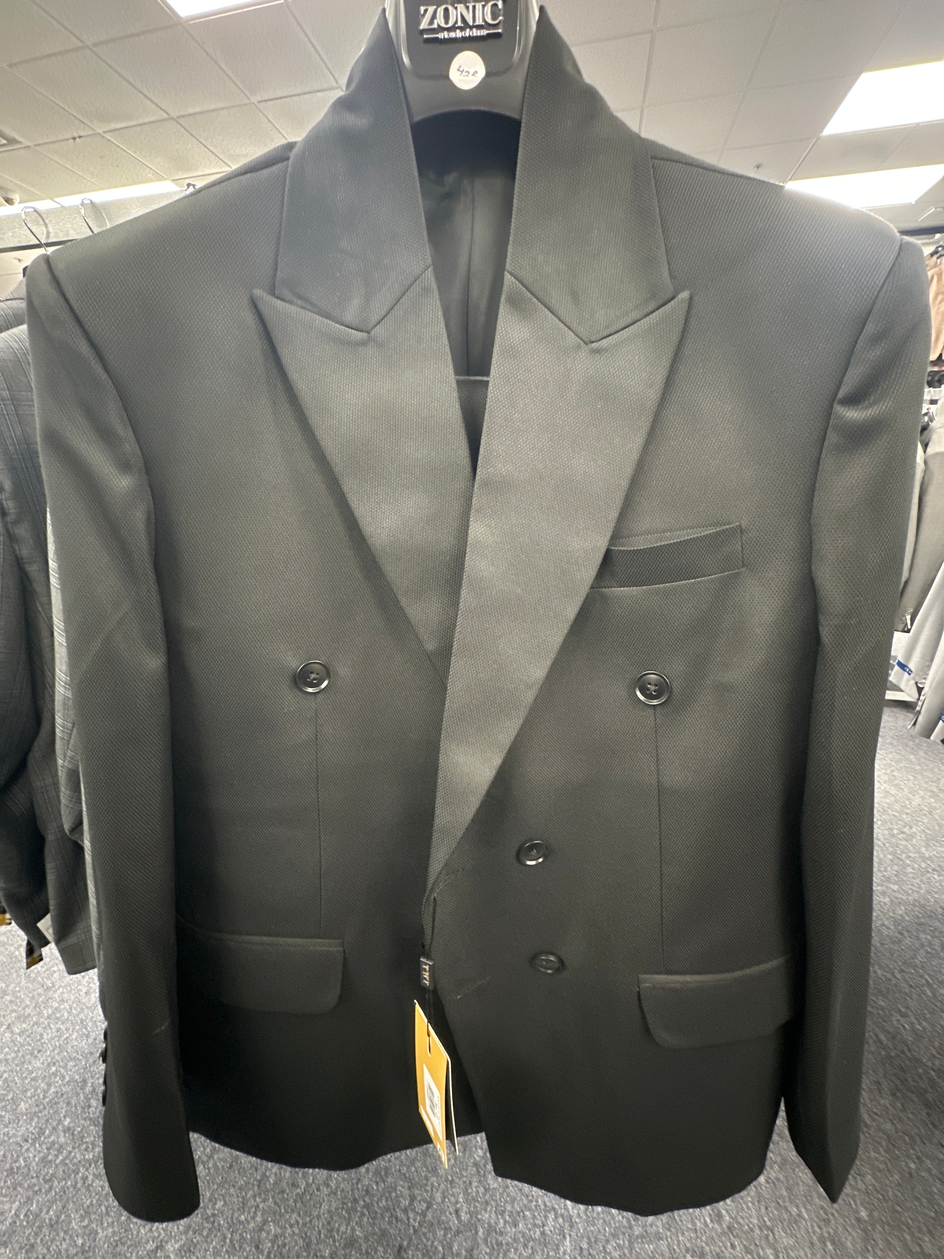 TNF Solid Black Double Breasted Suit