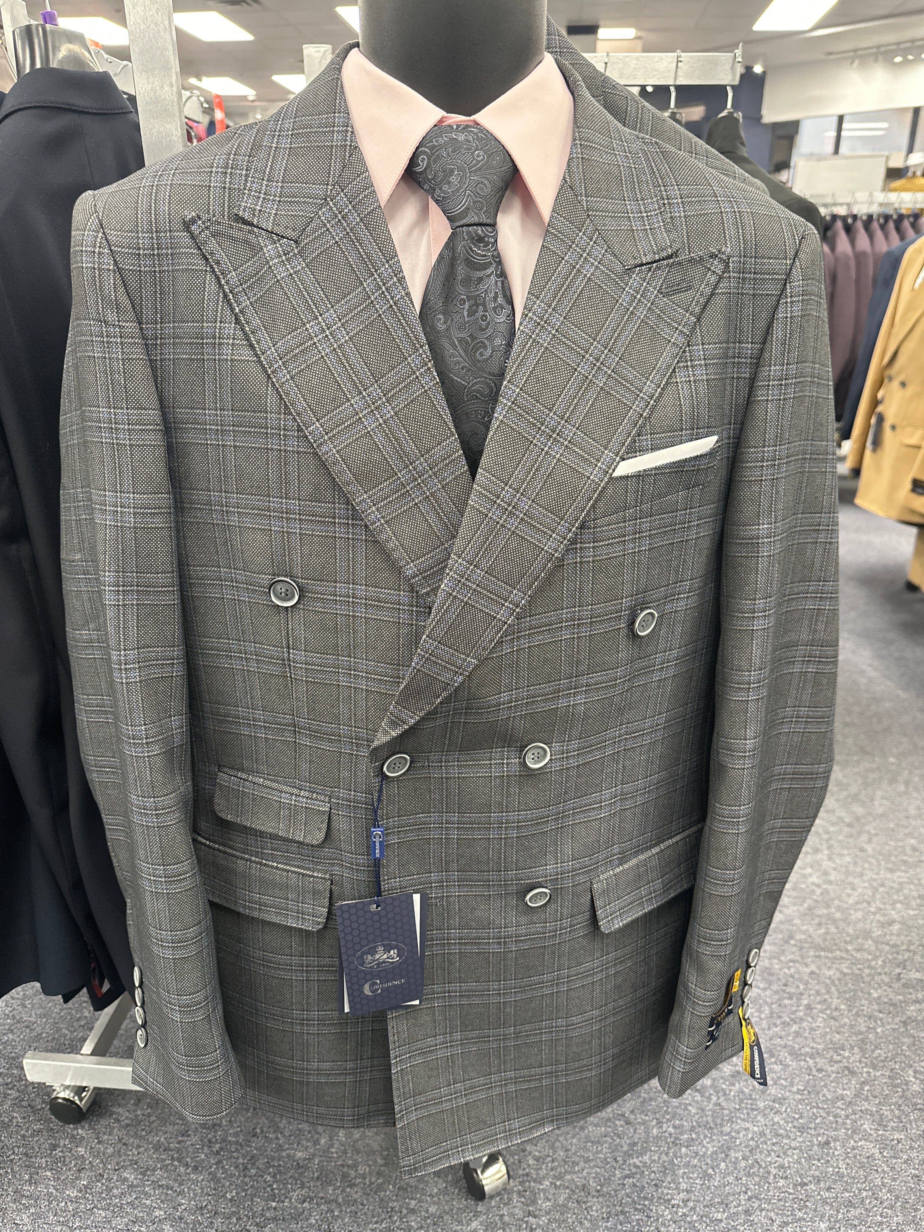 Statement Charcoal Double Breasted Tailored Fit Suit - SD-102