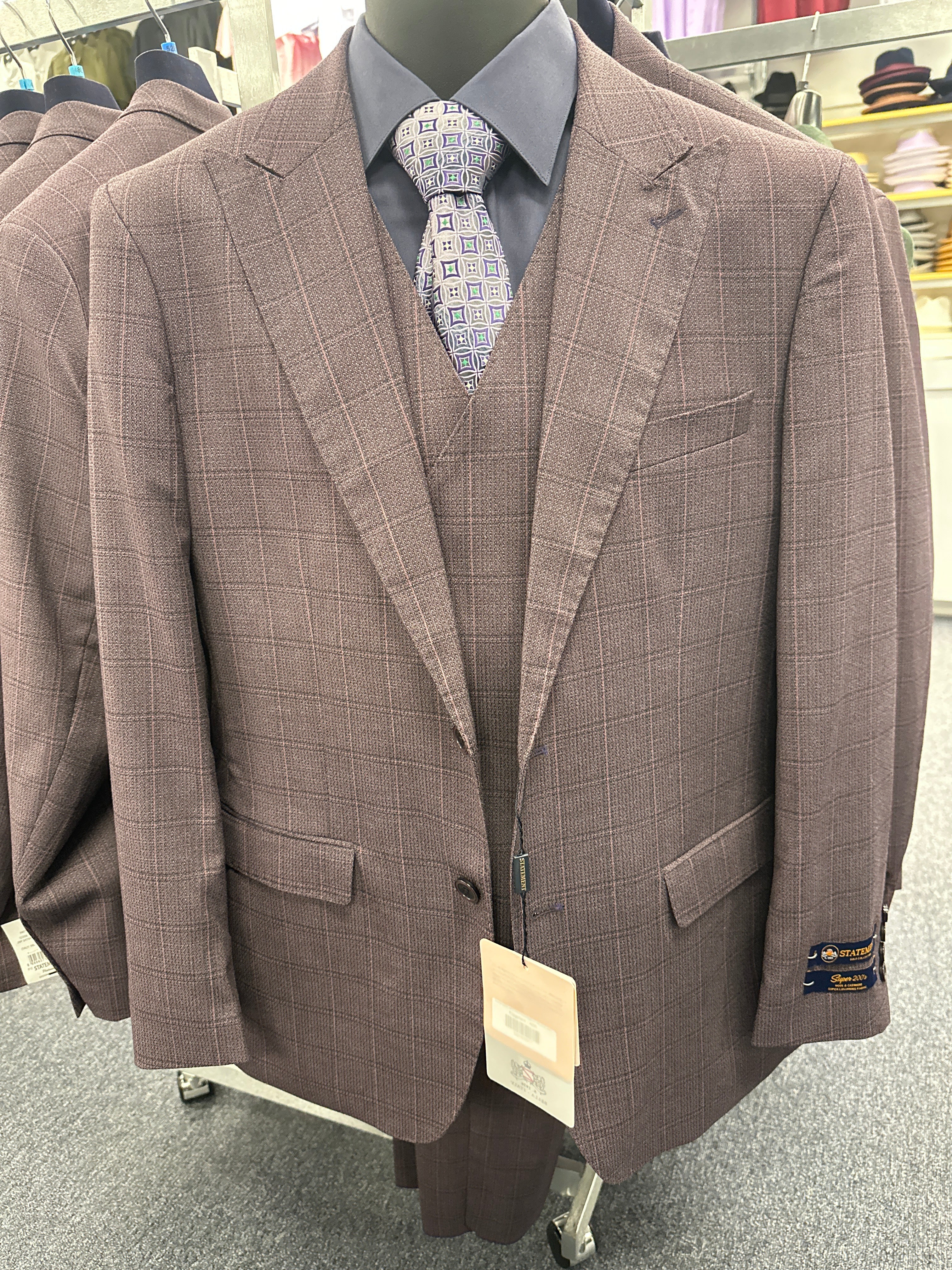 Statement Eggplant 3 Piece Tailored Fit Suit - Monte