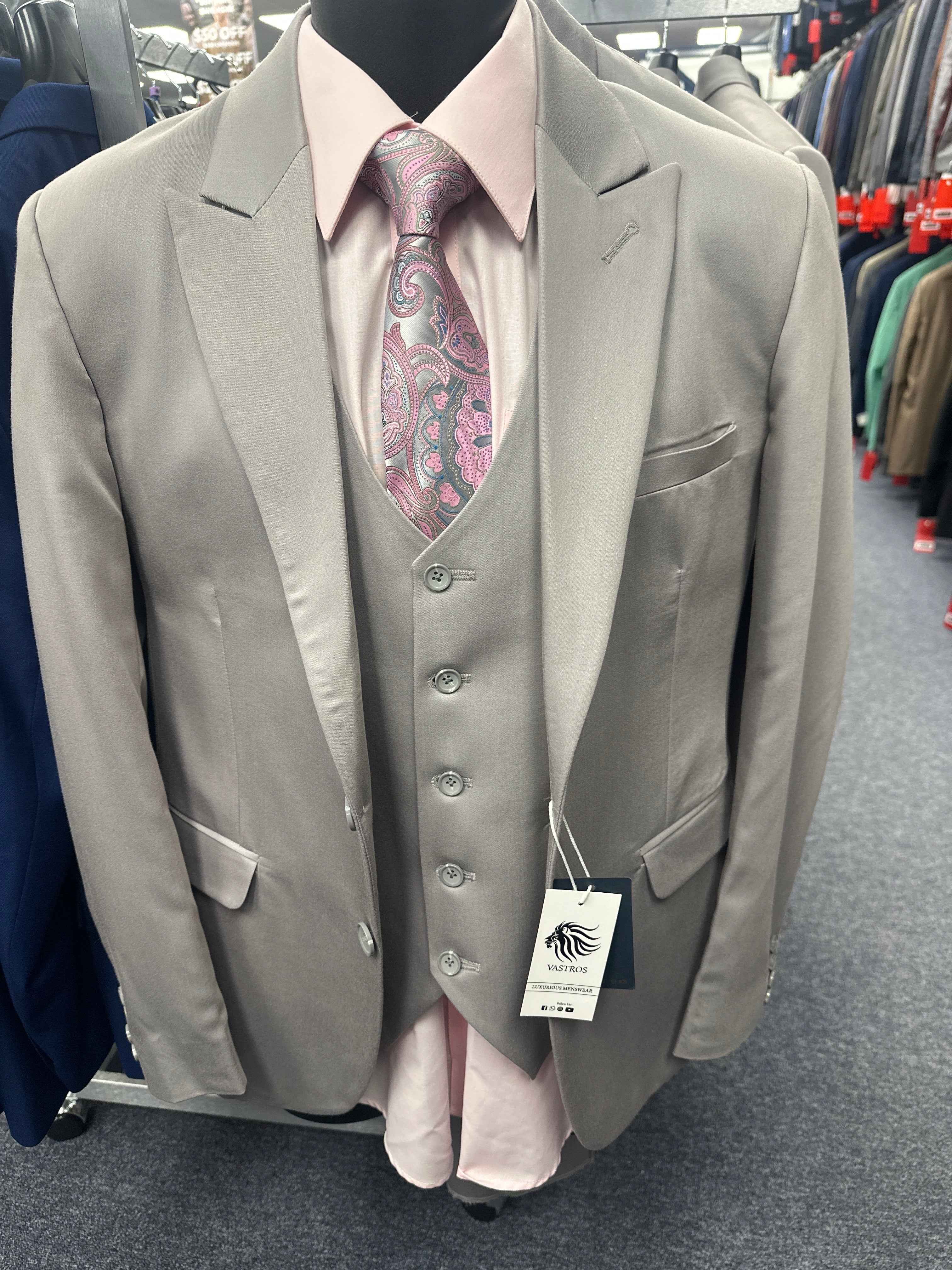 Vastros Stone Grey 3 Piece Slim Fit Suit - SBL