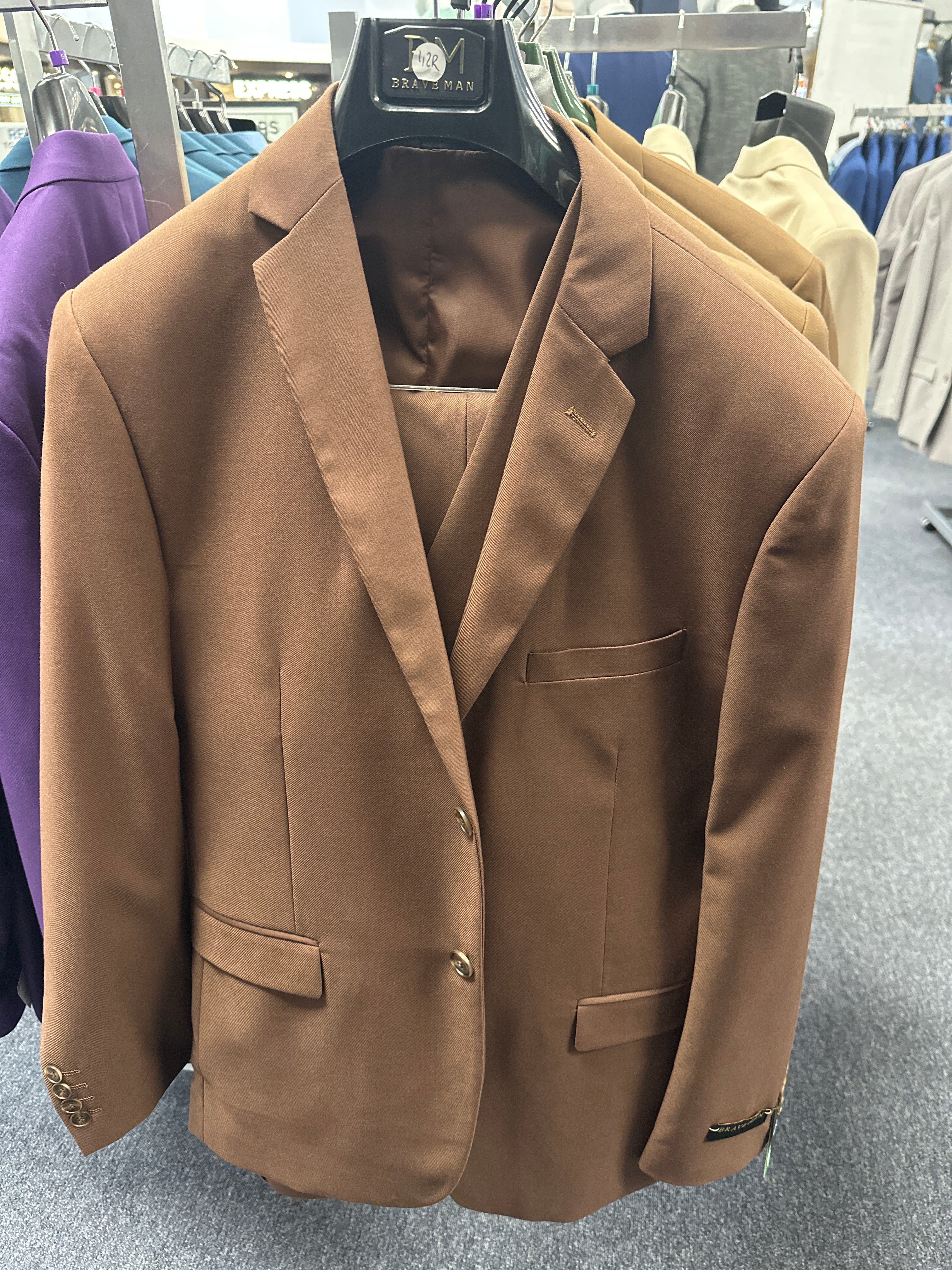 Braveman Brown 3 Piece Slim Fit Suit - M300