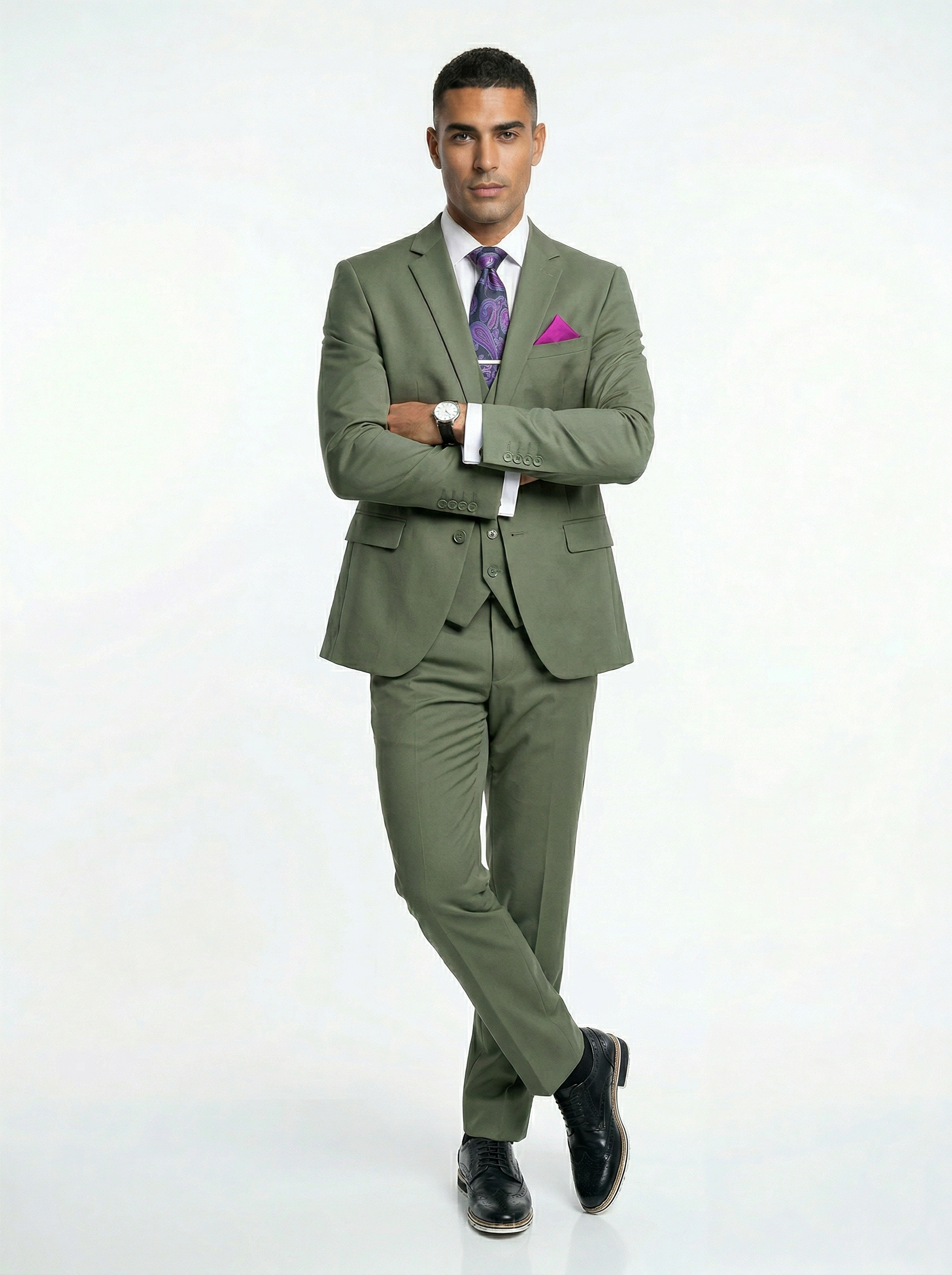 Statement Apple Green 3 Piece Tailored Fit Suit - STZV-102