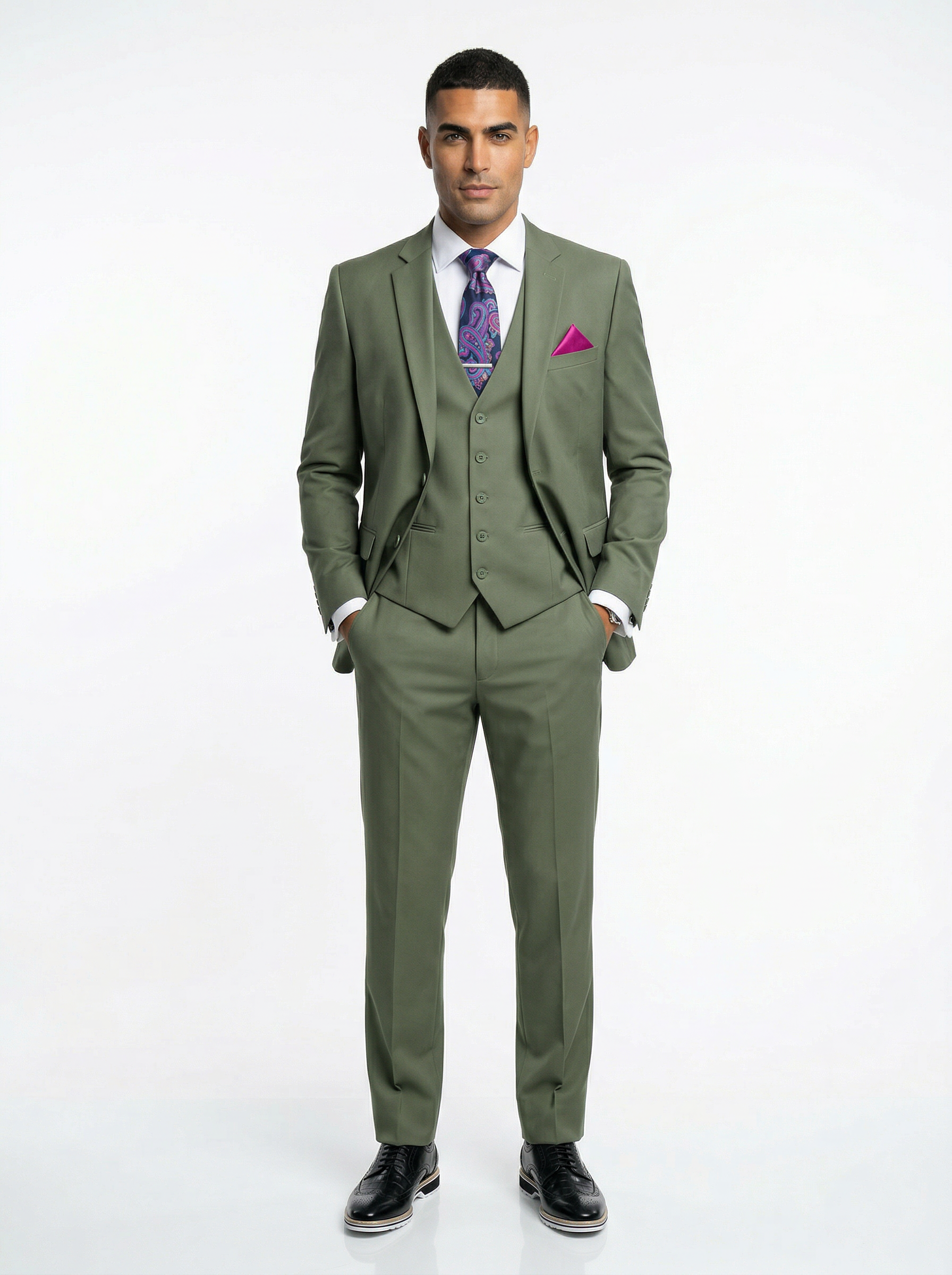 Statement Apple Green 3 Piece Tailored Fit Suit - STZV-102