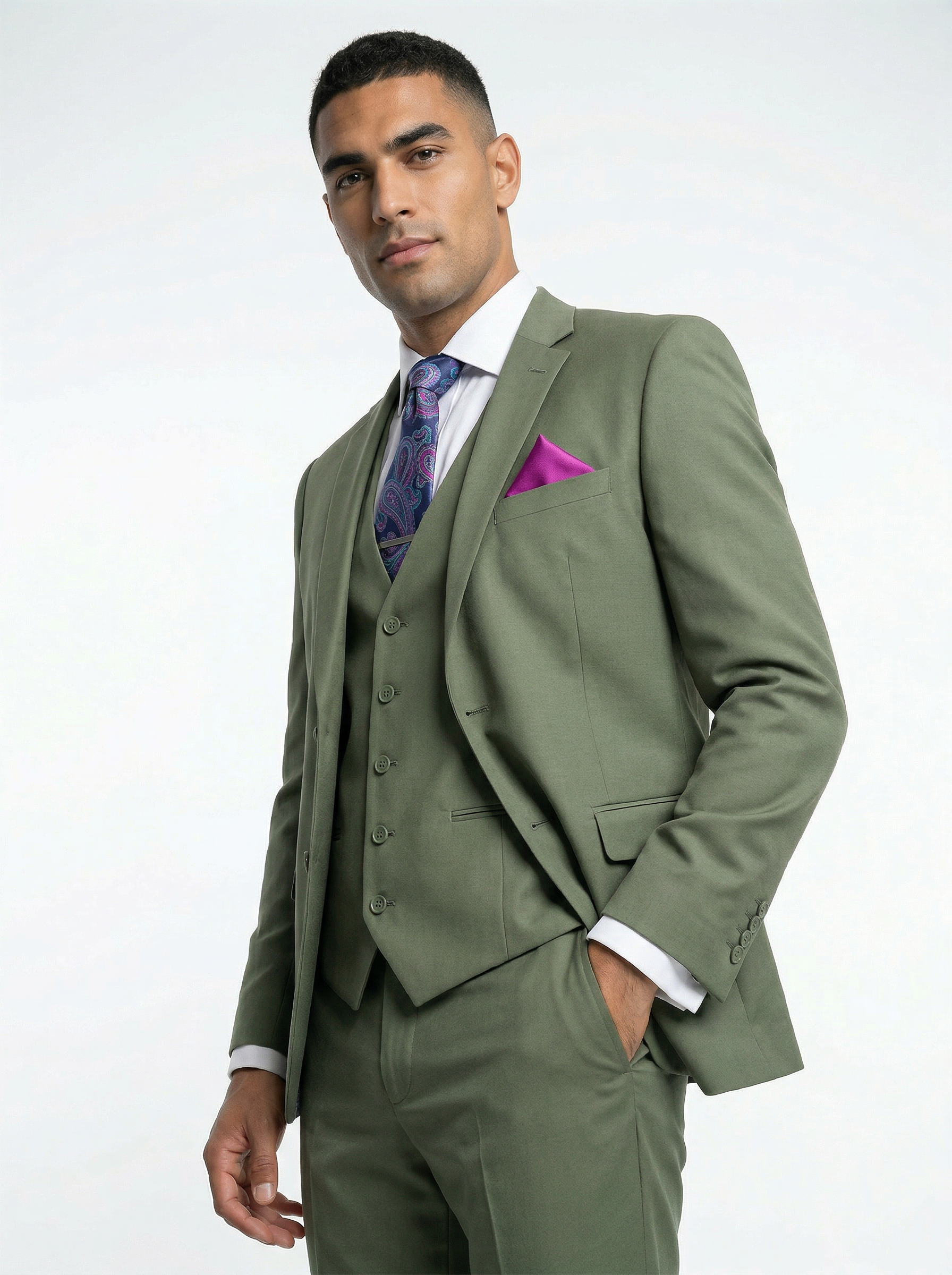 Statement Apple Green 3 Piece Tailored Fit Suit - STZV-102