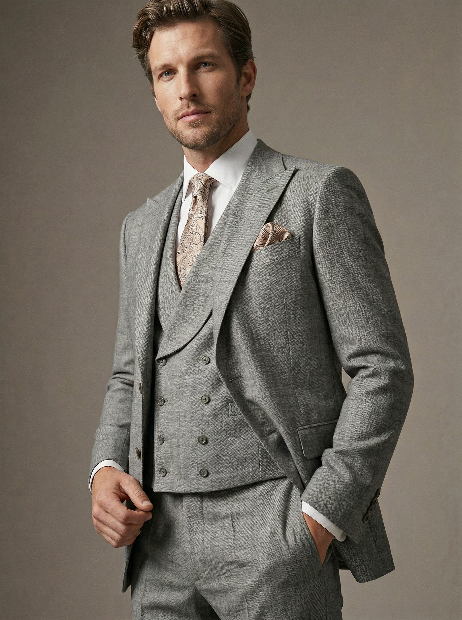 Statement Gray 3 Piece Tailored Fit Suit - Verona
