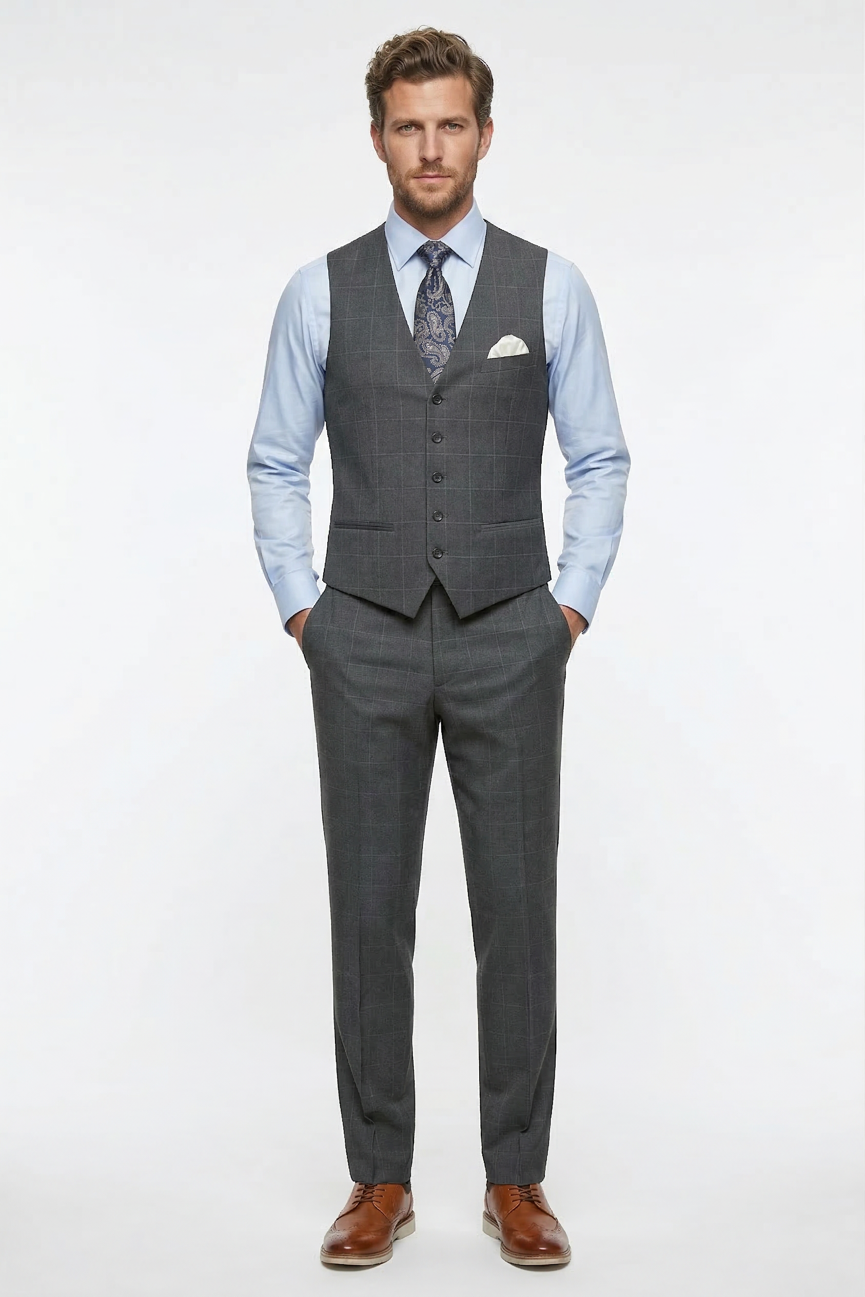 Studio Ferera Charcoal 3 Piece Slim Fit Suit - 31301