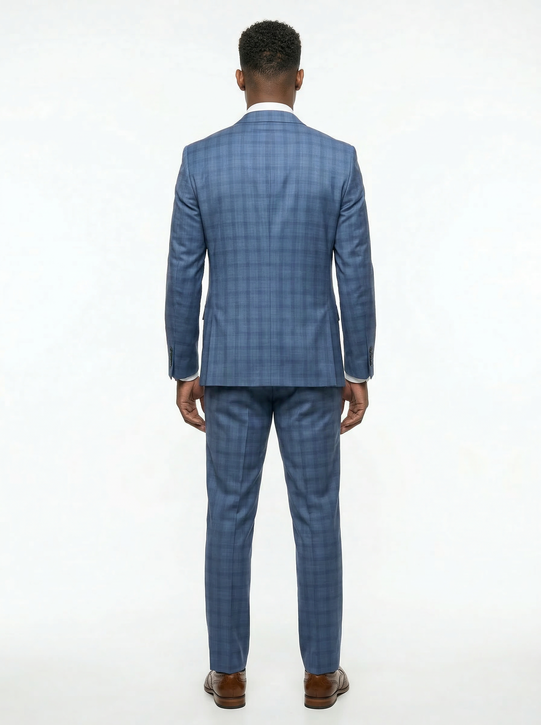 TNF Plaid Light Blue 3 Piece Slim Fit Suit