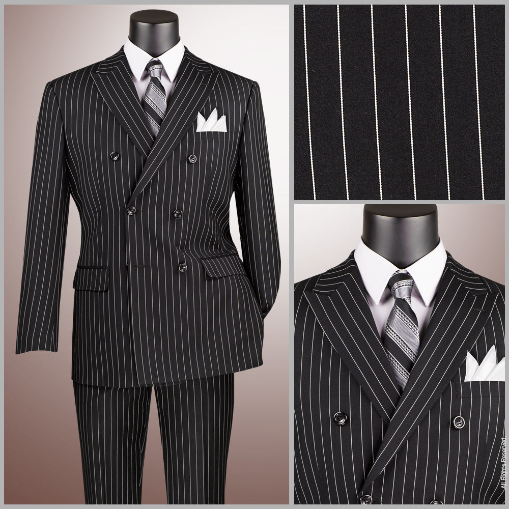 Black 2 PC Classic Fit Pinstripe Double Breast Size 40R