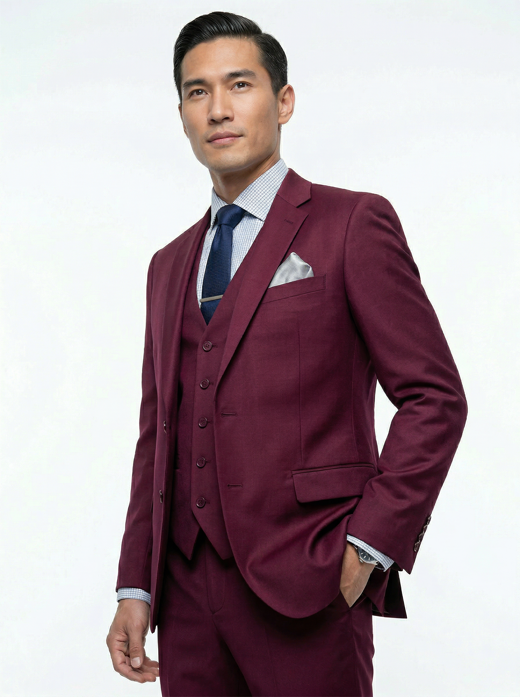 Capucci Burgundy 3 Piece Slim Fit Suit - 525