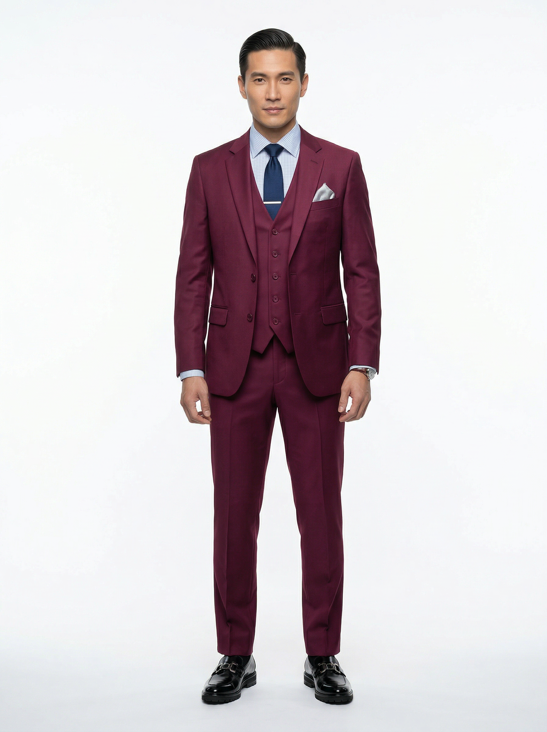 Capucci Burgundy 3 Piece Slim Fit Suit - 525